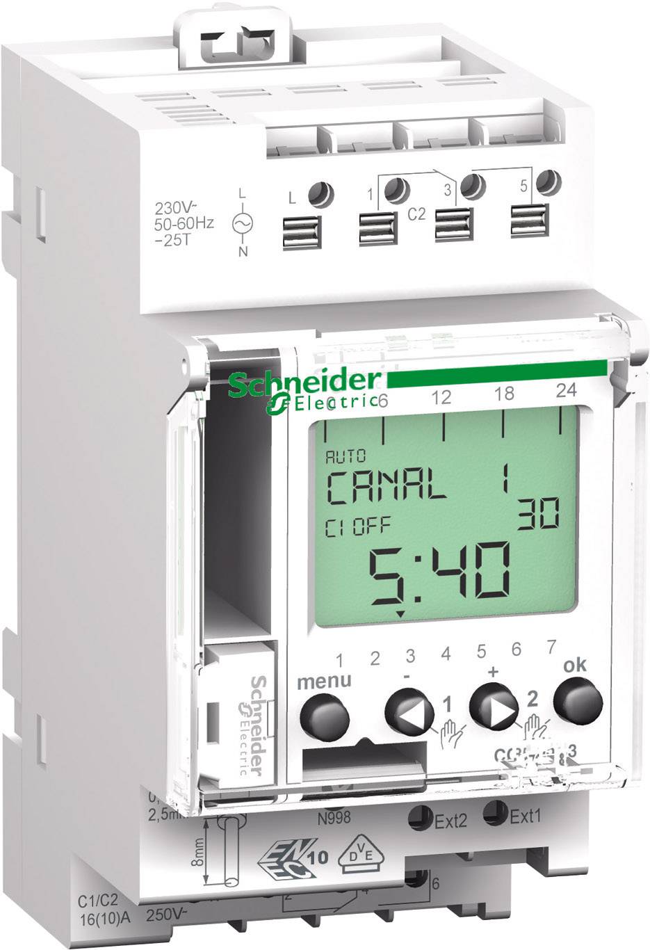 Schneider Electric CCT15723 Acti9 - IHP+ - 2C digitale schakelklok - 24 uur + 7 dagen