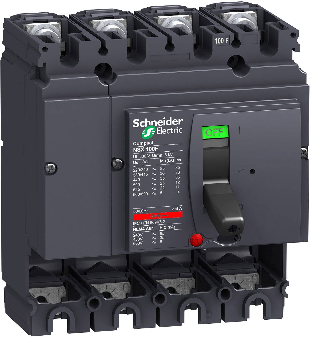 Basisapparaat ComPact NSX100F 4P 36 kA 380/415 VAC zonder uitschakelingsunit