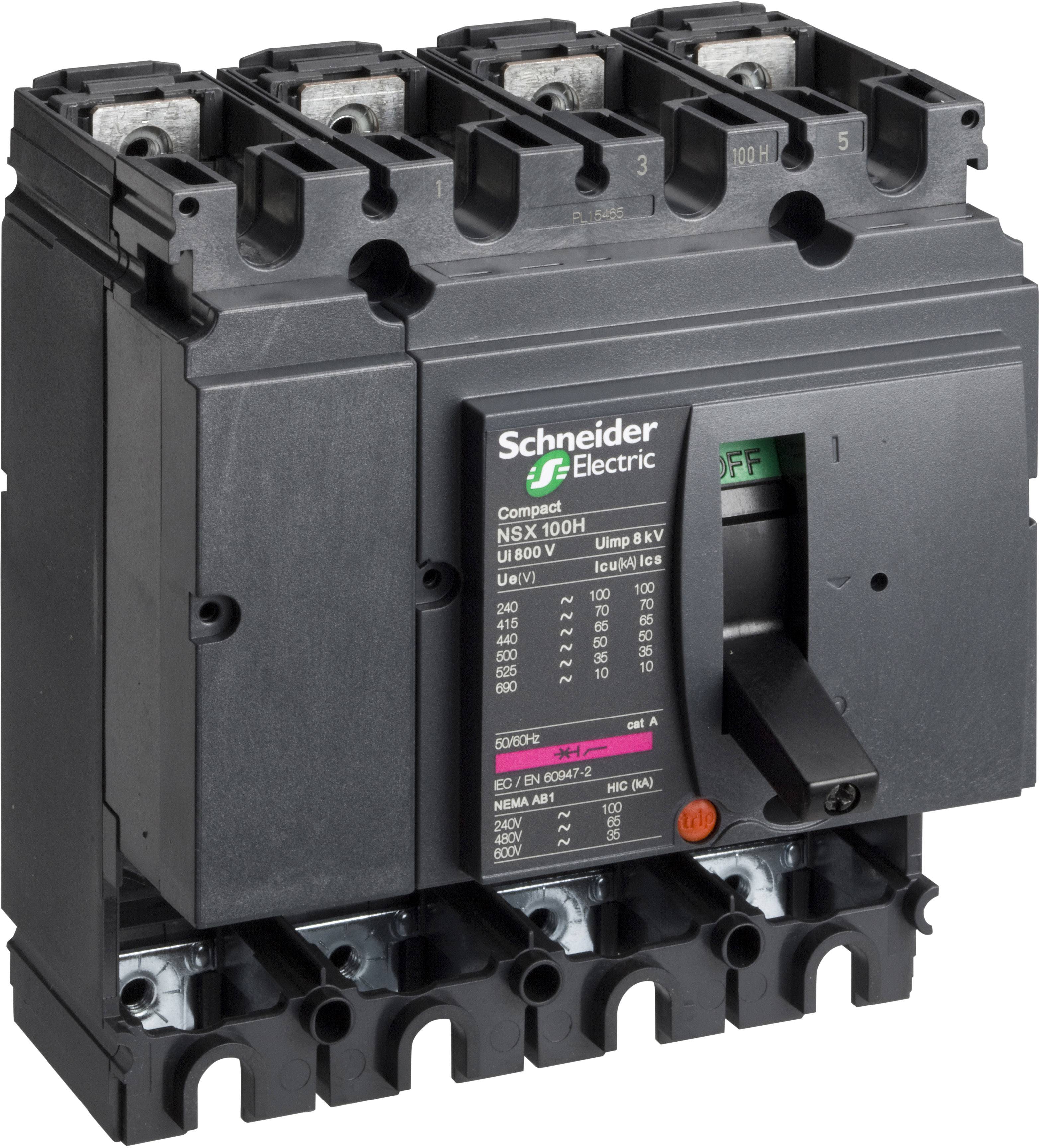 Basisapparaat ComPact NSX100N 4P 50 kA 380/415 VAC zonder uitschakelingsunit