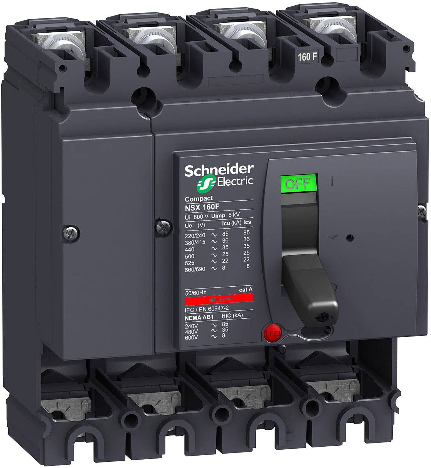 Basisapparaat ComPact NSX160F 4P 36 kA 380/415 VAC zonder uitschakelingsunit
