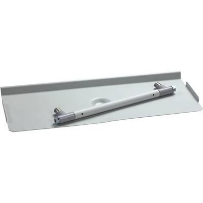 Metalen rail met steunstang, waarschijnlijk bedoeld voor plafondmontage, op een witte achtergrond.