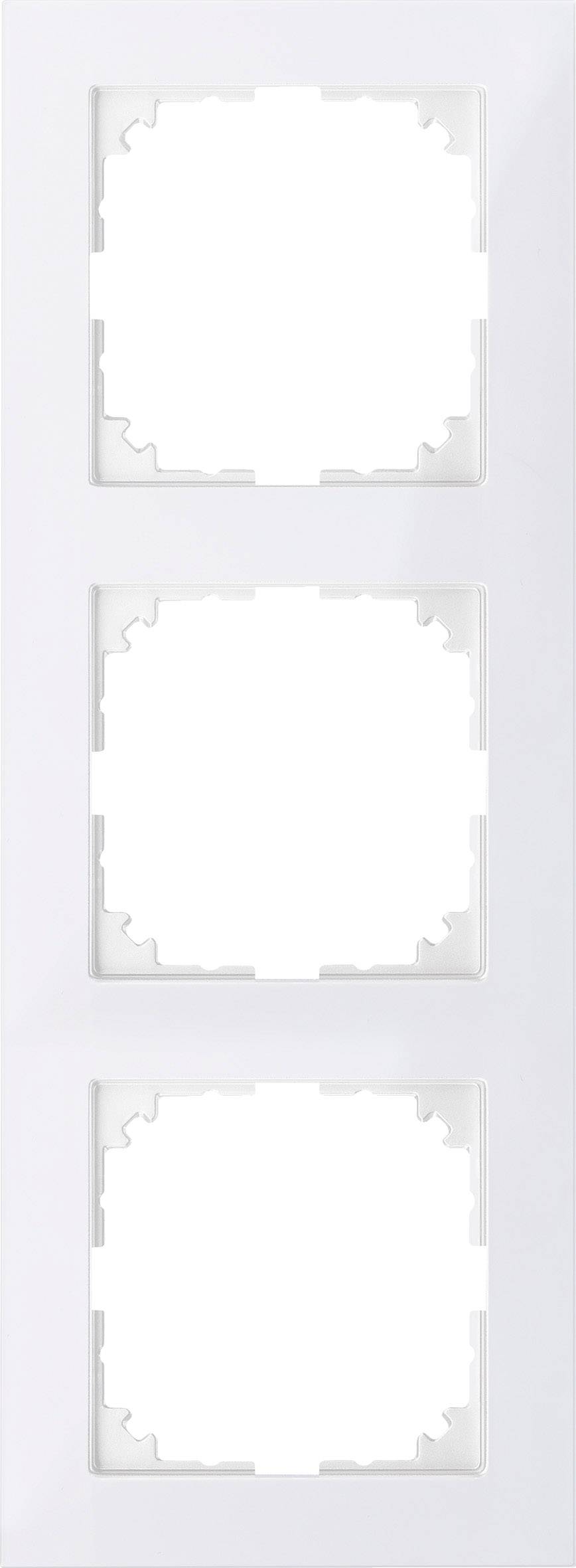 Drievoudige kunststof framekit in het wit voor lichtschakelaars of stopcontacten, geschikt voor montage in een rij van drie eenheden.