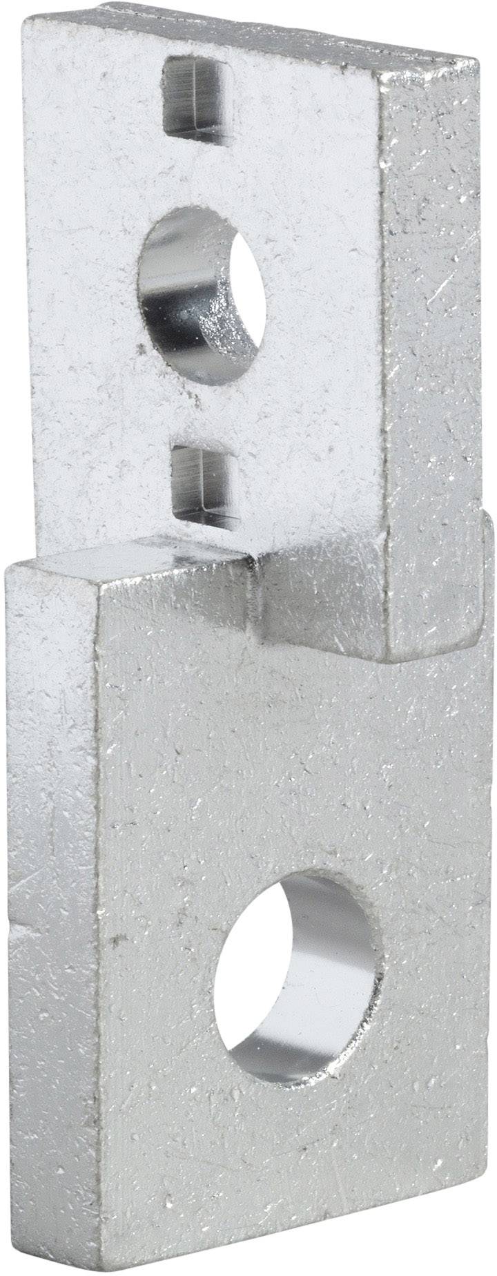 Metalen beugel met twee gaten, haaks gebogen, voor bevestiging of verbinding van onderdelen in mechanische toepassingen.