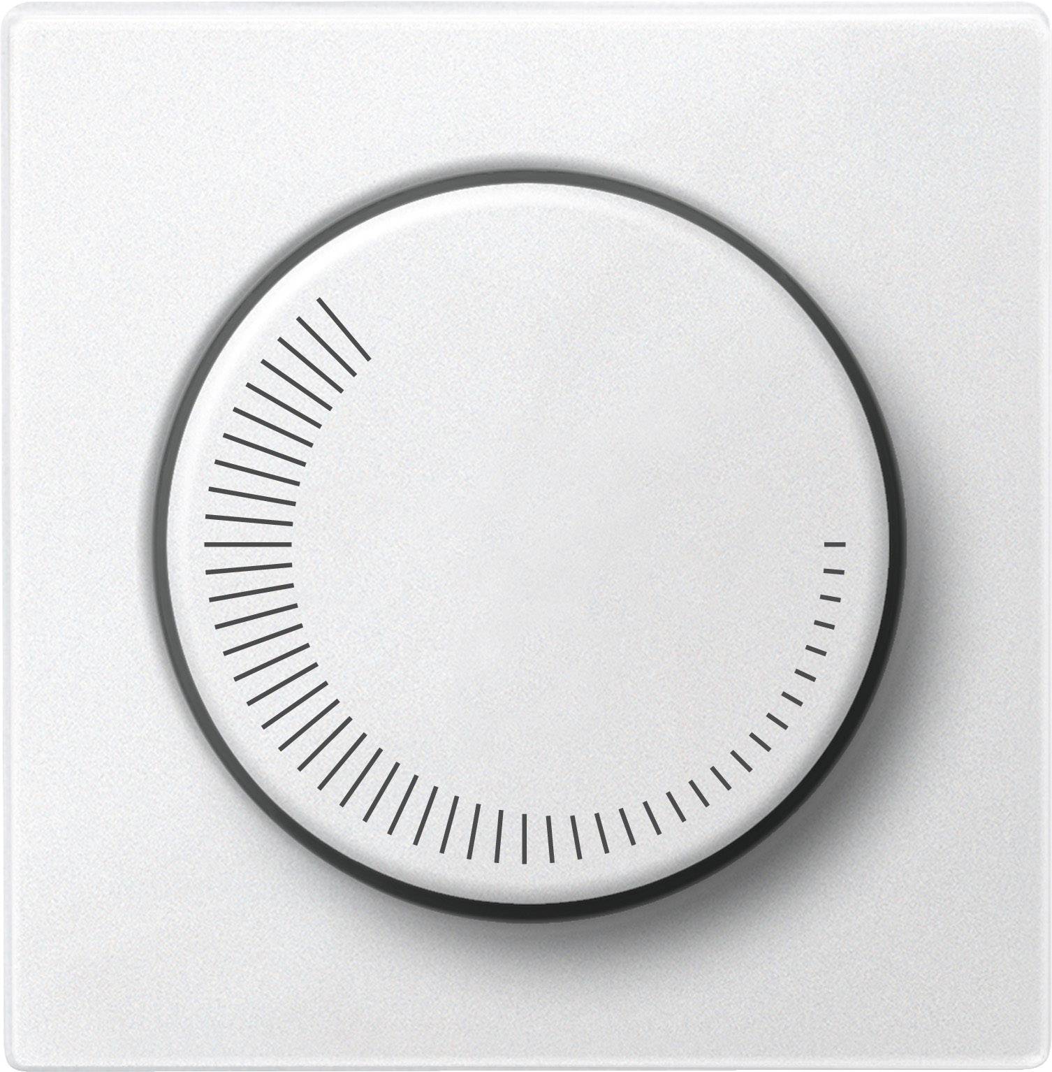 Een witte draaiknop aan een muur, geschaald van 0 tot 100, voor het instellen van temperatuur of volume.