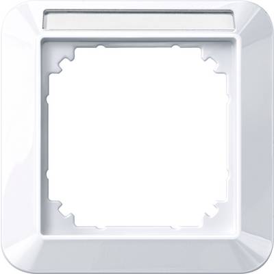 Een witte vierkante omlijsting voor een lichtschakelarafdekking met afgeronde hoeken.