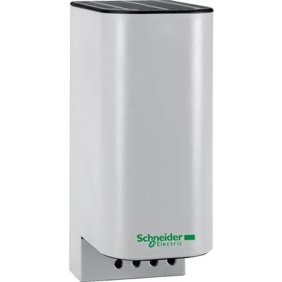 Een zilveren apparaat met het logo van 'Schneider Electric' onderaan. Het heeft een rechthoekig behuizing met afgeronde hoeken.