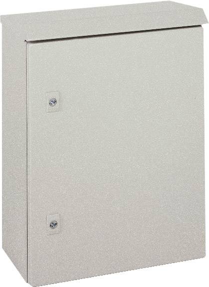 Metalen kast met twee zichtbare schroeven aan de deur, zonder zichtbare handgrepen of markeringen, vrijstaand voor een witte achtergrond.