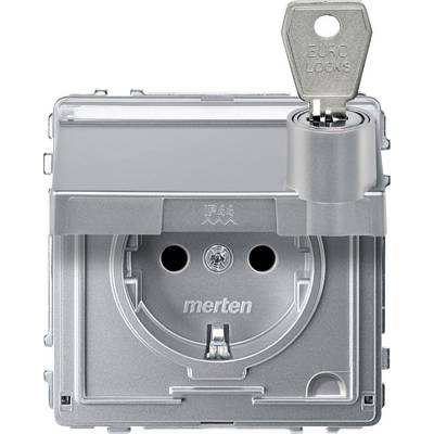 Een buitenwandcontactdoos met IP44-bescherming, afgesloten met een sleutel; beschermt tegen opspattend water en kleine voorwerpen.