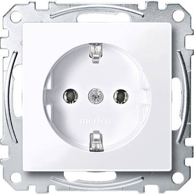Witte stopcontact in een metalen frame, geschikt voor inbouw in een muur.