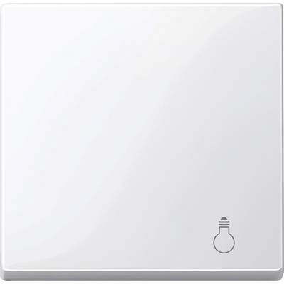 Een witte lichtschakelaar met een gloeilamp-symbool in de onderste rechterhoek.