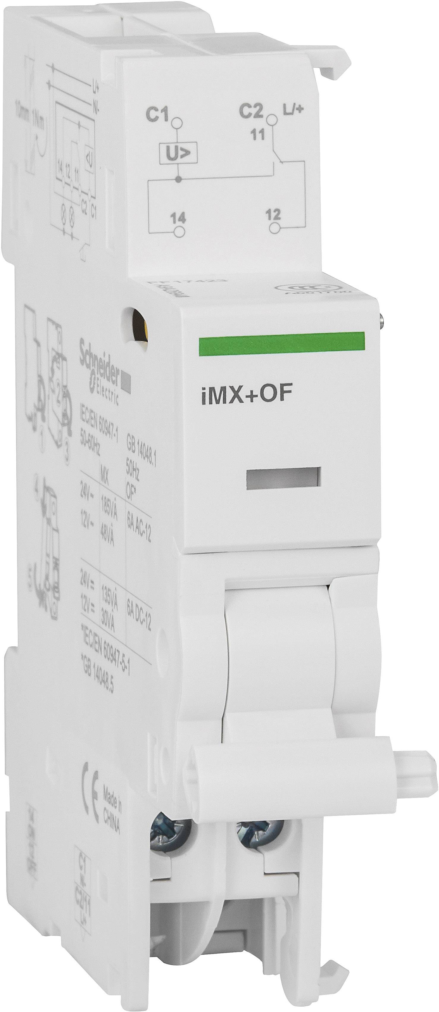 Vermogensmeter van Schneider Electric, model iMX+OF, met technische schakelschema op het bovenoppervlak.