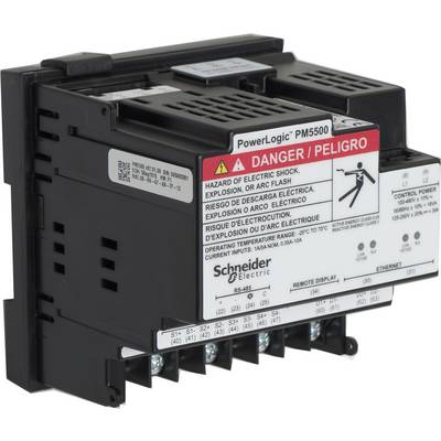Elektrisch bedieningsapparaat met 'Gevaar'-waarschuwingsetiket voor elektrische schok en vlamboog. Product van Schneider Electric, model PM5500.