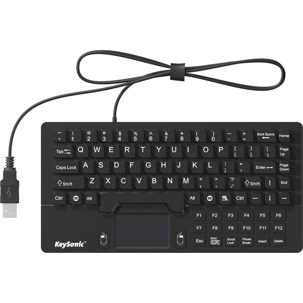 Keysonic KSK-5031 IN (UK) Toetsenbord USB QWERTY, UK-Engels Zwart Siliconemembraan, Waterdicht (IPX7), Geïntegreerd touchpad, Muisknoppen
