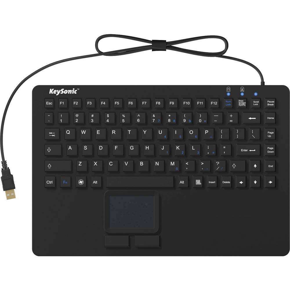 Keysonic KSK-5230 IN (US) Toetsenbord USB QWERTY, US-Engels, Windows Zwart Siliconemembraan, Waterdicht (IPX7), Geïntegreerd touchpad, Muisknoppen