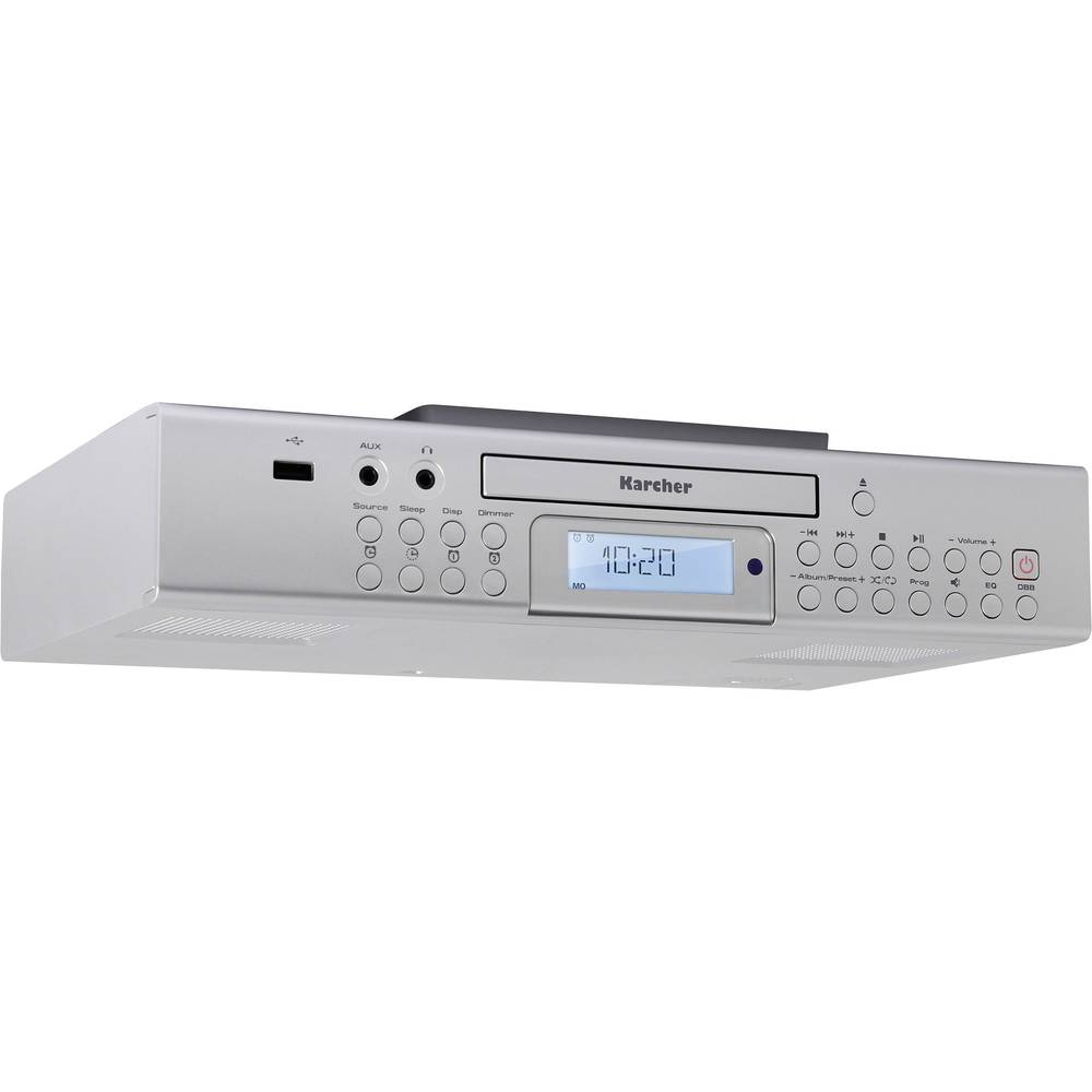 Karcher RA 2050 Onderbouwradio VHF (FM) AUX, CD, USB Accu laadfunctie Zilver