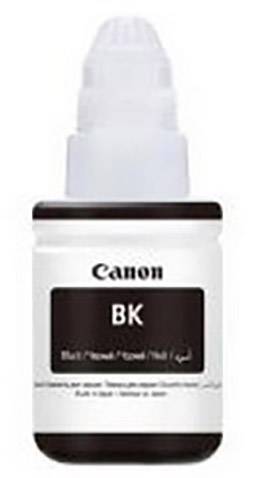 Zwarte Canon inktfles met de opdruk 'BK'.