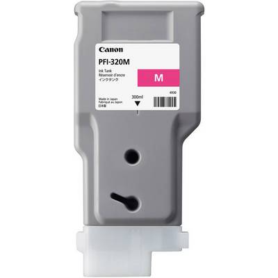 Grauer Canon-inktcartridge PFI-320M met roze etiket voor magenta inkt, volume 300 ml.