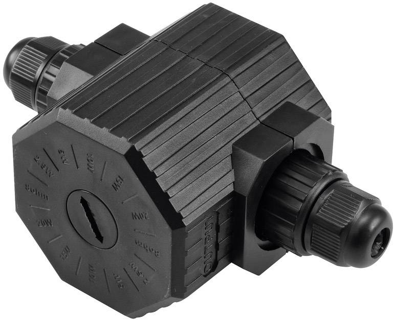 Een zwarte, zeshoekige kunststof connector met geribde oppervlakken, geschikt voor kabelbeheer in industriële toepassingen.
