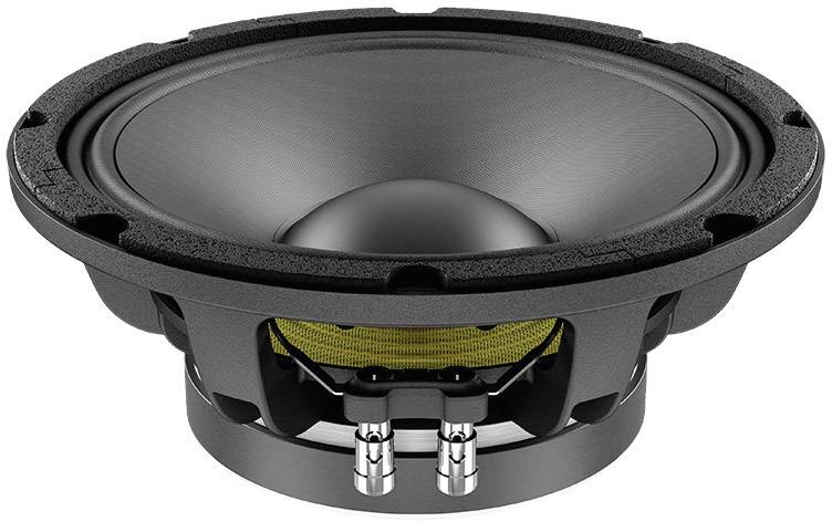 Een ronde luidspreker met een zwarte rand en een gele membraan in het midden, geschikt voor audio-toepassingen.