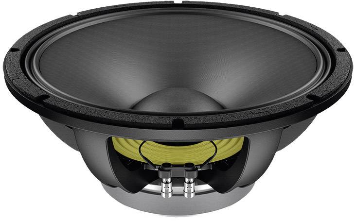 Een zwarte luidspreker in profiel toont de membraan en spoelen. Geschikt voor audio-toepassingen met krachtige bas.