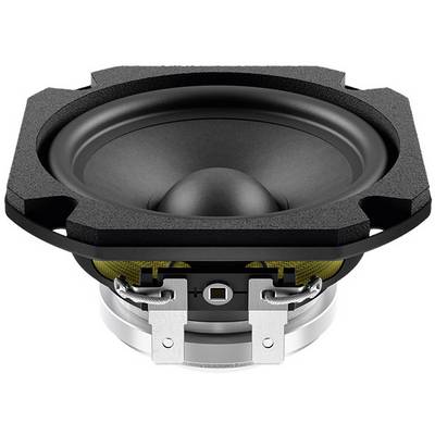 Een enkele zwarte luidspreker met een ronde kegel en een zilveren voet, geschikt voor audio- of muziekinstallaties.