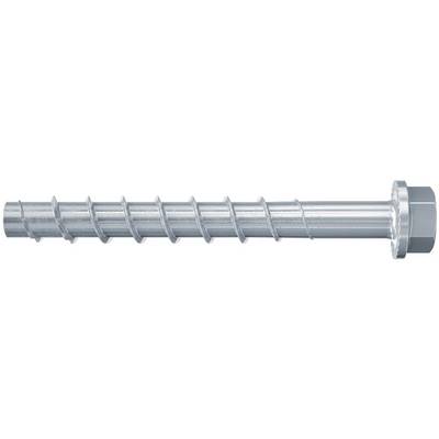 Een zilveren metalen schroefbout met een zeskantekop, perfect voor gebruik in beton en metselwerk.