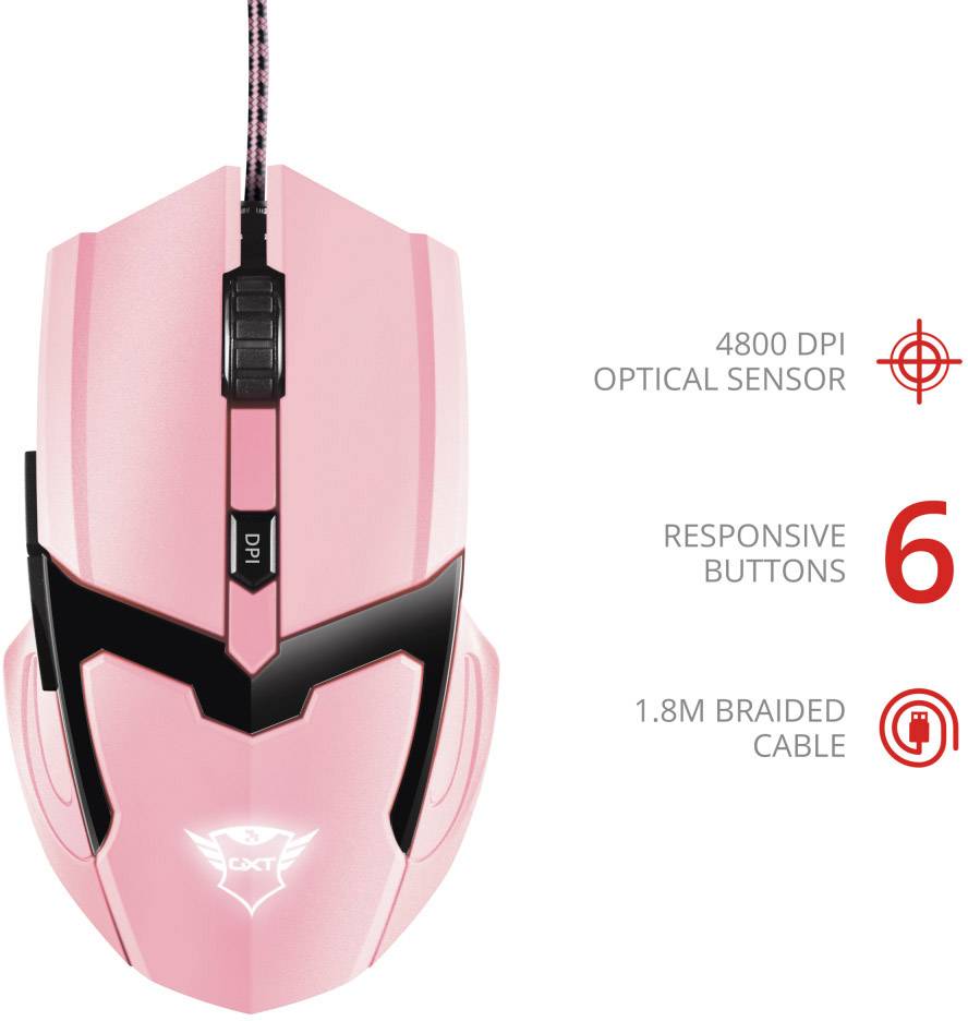 Trust GXT101P Gav Optical Gaming-muis USB Optisch Pink 5 Toetsen 4800 dpi Verlicht-6