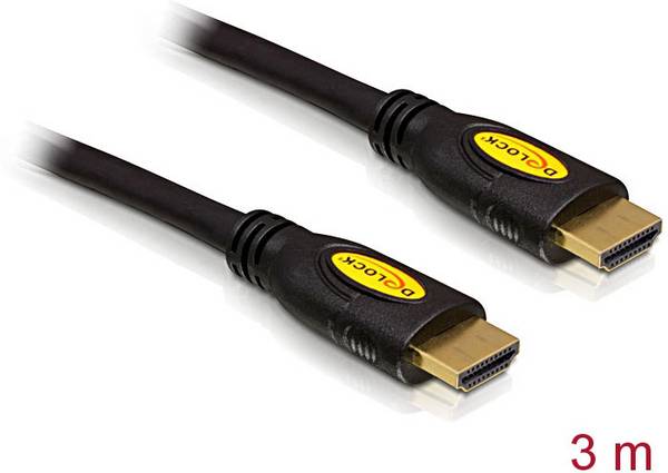 Delock 82454 HDMI-kabel HDMI Aansluitkabel HDMI-A-stekker, HDMI-A-stekker 3.00 m Zwart 4K UHD, Vergulde steekcontacten