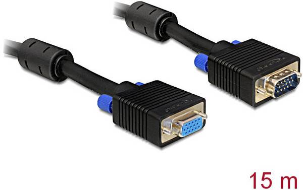 Delock 82568 VGA-kabel VGA Verlengkabel VGA-stekker 15-polig, VGA-bus 15-polig 15.00 m Zwart Met Ferrietkern