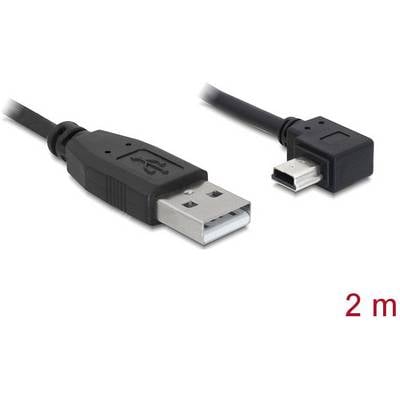 Close-upfoto van een 2 meter lang USB-A-naar-USB-Mini-B-kabel.