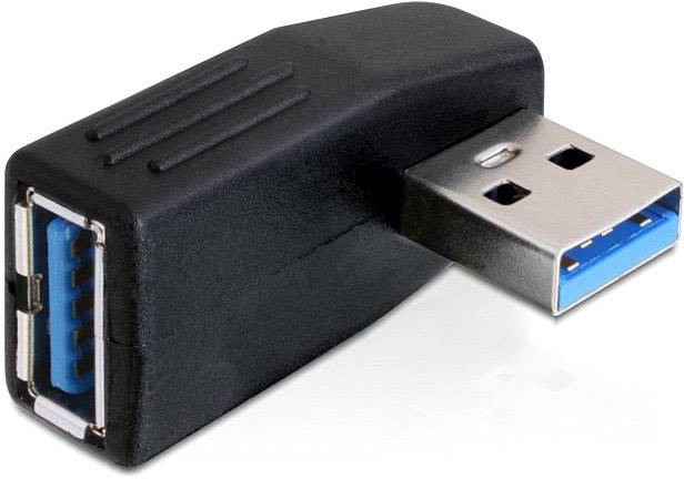 Een zwarte USB-adapter met een blauwe USB-3.0-aansluiting, toont de USB-stekker en de USB-poortadapter.
