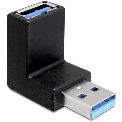 Een USB-hoekadapter die een poort 90 graden kantelt, ideaal voor beperkte ruimteomstandigheden achter apparaten.
