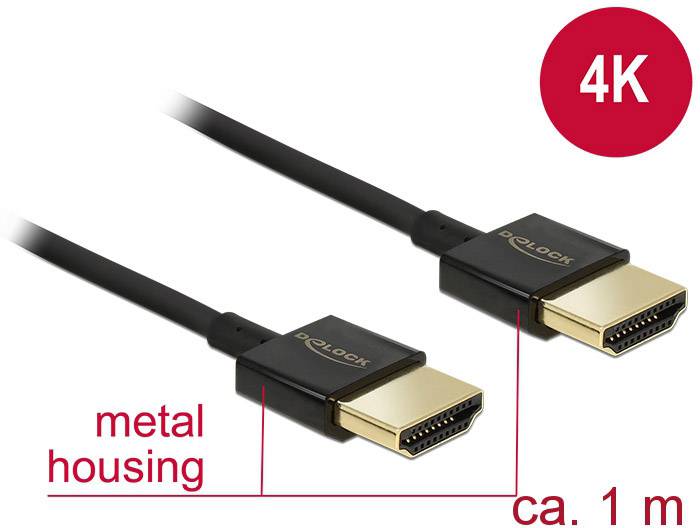 DELOCK DELOCK-84771 Kabel; HDMI-stekker,aan beide zijden; Lngt: 1m; zwart; 36AWG - 1 stuk