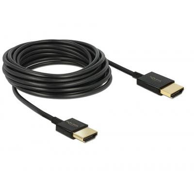 Zwart HDMI-kabel, opgerold, met twee goudkleurige aansluitingen, geschikt voor high-definition video- en audiooverdracht.