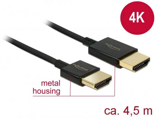 Delock 84775 HDMI-kabel HDMI Aansluitkabel HDMI-A-stekker, HDMI-A-stekker 4.50 m Zwart 4K UHD, Vergulde steekcontacten