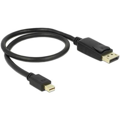 Een zwarte kabel met een DisplayPort-connector aan de ene kant en een Mini-DisplayPort-connector aan de andere kant.