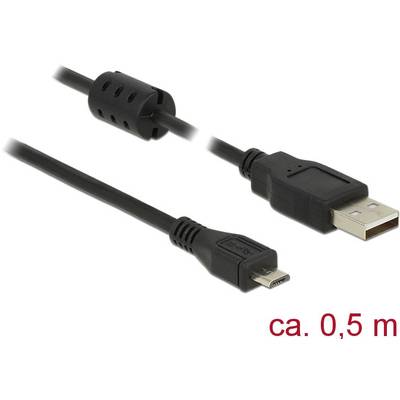 Delock USB-kabel USB 2.0 USB-A stekker, USB-micro-B stekker 0.50 m Zwart Met Ferrietkern 84900