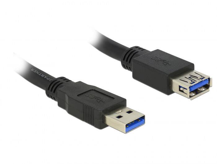 USB 3.0-verlengkabel met een standaard A-stekker en A-aansluiting, zwart, ongeveer 1 meter lang.