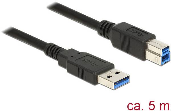 Delock 85070 USB-kabel USB 3.2 Gen1 USB-A stekker, USB-B stekker 5.00 m Zwart Vergulde steekcontacten