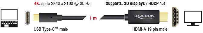 DeLOCK USB-C (male) > HDMI (male) (DP Alt Mode) kabel – Foto 2 van 2