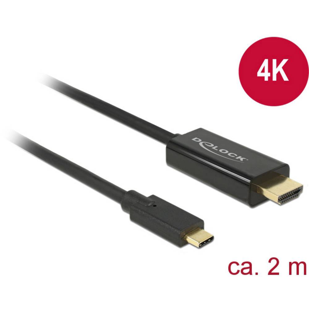 Delock USB-C - HDMI Adapterkabel USB-C stekker, HDMI-A stekker 2.00 m Zwart 85259 Vergulde steekcont