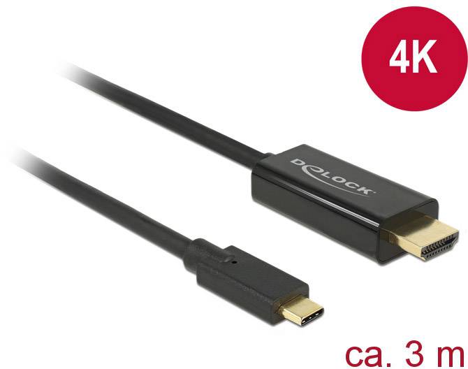 Afbeelding van een Delock USB-C naar HDMI-kabel, geschikt voor 4K bij een lengte van ongeveer 3 meter.