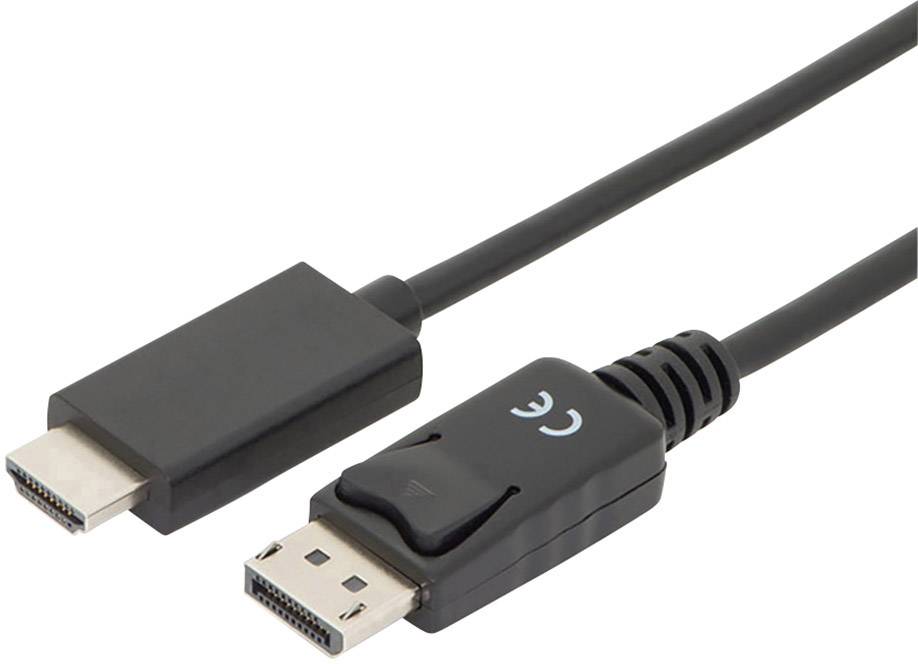 Een zwart kabel met HDMI- en DisplayPort-aansluitingen, geschikt voor de verbinding tussen verschillende audio- en videoapparatuur.