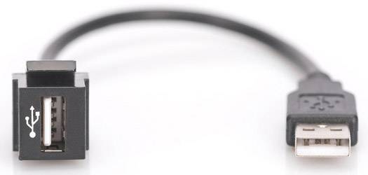 USB-adapterkabel met vrouwelijke en mannelijke aansluiting. Gebruikt om apparaten met USB-aansluitingen met elkaar te verbinden.