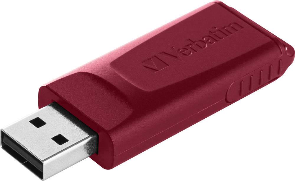 Rode USB-stick van het merk Verbatim.