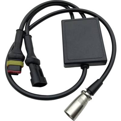 Kabelboom met een zwart behuizing en meerdere aansluitingen, waaronder een zilveren XLR-connector. Geschikt voor elektronische verbindingen.