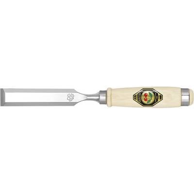 Houten beitel met houten handvat en symbolisch logo op het handvat.