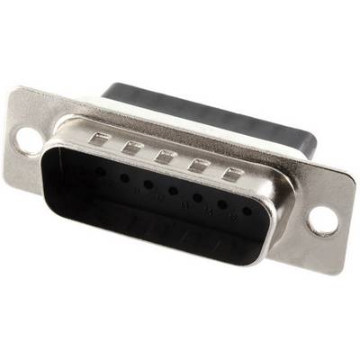 Close-up van een DB9-connector met negen pinnen, vaak gebruikt voor seriële gegevensverbindingen op oudere computers of apparaten.