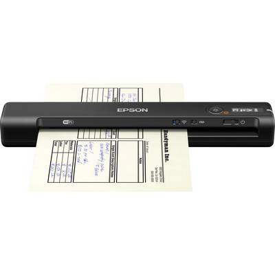 Een mobiele WLAN-scanner van Epson scant een document met een tabel en handgeschreven aantekeningen.