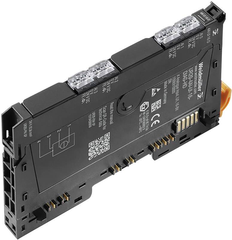 Grijze elektronische modulschakelaar met meerdere aansluitklemmen en technische aanduidingen, geschikt voor industriële toepassingen.